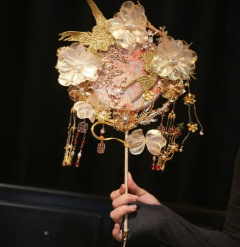 Wedding Round Fan for Bride, Traditional Chinese Double-Sided Xiuhe High-End Bridal Fan, DIY Material Kit for Wedding Ceremony