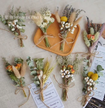 Naturally Air-Dried Mini Bouquet: Mixed Dried Roses, Bunny Tail Grass, and Lover's Grass, Real Flower Gift Box for DIY Accessories and Decoration