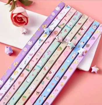 Cartoon Star Origami Paper, Instagram-Style Lucky Stars, Handmade Folding Pentagram Thin Strips, Wish-Making Star Paper, Pre-Formed