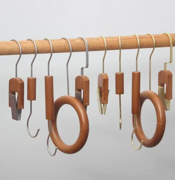 Clothing Store Clips with S-Hooks: Walnut Finish Fabric Clips for Scarves and Women's Apparel Display