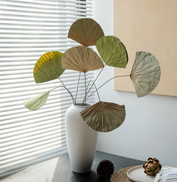 Natural Dried Lotus Leaf Bouquet – Wabi-Sabi Zen Style Floral Arrangement for Living Room, Tea Table, and Study Decor