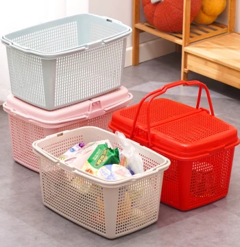 Supermarket Multi-Use Grocery Shopping Basket, Handheld Basket for Convenience Stores, Plastic Sizes Upgraded Thickened with Wheels and Pull Rod
