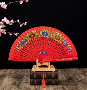 Double-Sided Easy-Open Folding Fan for Groups, Qipao, Retro Style, Runway and Dance, Bright Red Model Dance Fan, Chinese Style