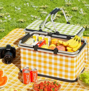 Foldable Picnic Basket for Outdoor Spring Camping Barbecue Insulated Handheld Basket Essential Viral Picnic Supplies