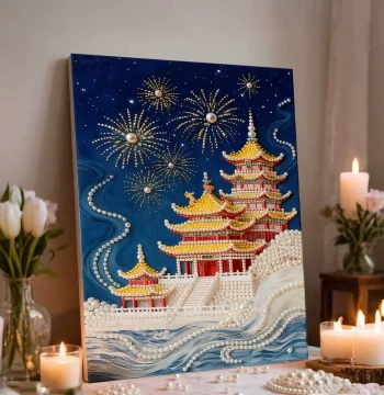 Pearl Painting DIY Yellow Crane Tower Series Framed Self-Adhesive Pearl Decorative Art, Gift for Best Friends, Wholesale Diamond Painting