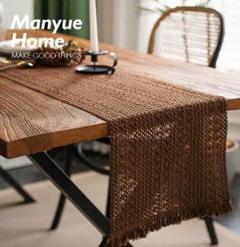 M.Life Vintage Brown Woven Tassel Cotton-Linen Table Runner - Tea Art Placemat, Party Photo Backdrop