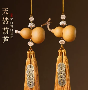Door-to-Door Five Emperor Coins Entrance Natural Gourd Pendant Main Door Facing Foyer Bedroom Living Room Copper Coin Real Gourd Hanging Ornament