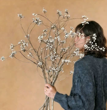 Natural Chinese Tallow Fruit & Small White Fruit Dried Flower Bouquet - Wabi-Sabi Style Dried Branches for Retro Zen Home Floral Decor