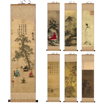 Song Dynasty Scroll Painting Decorative Art Emperor Huizong Listening to the Zither Snow Mountain Journey Decorative Painting Antique Scroll Painting Silk Painting