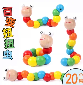 Wooden Variable Twisty Caterpillar Bead Stringing Toy for Children Baby Early Education Educational Toys Color Recognition Building Blocks