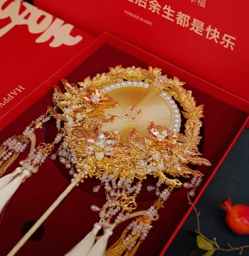 Qingque Intangible Cultural Heritage Gold Silk Bride Wedding Fan DIY Material Kit Finished Product Premium Gift Box Packaging