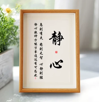 New Chinese Style Inspirational Calligraphy High-End Mind-Calming Artwork Desktop Display Decorative Painting Motivating Students Study Room Frame Ornament