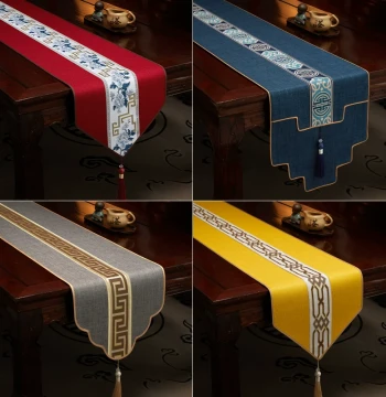 New Chinese Style Table Runner, Zen Waterproof Tea Mat, Luxury High-End Fabric for Tea Tables and Coffee Tables, Customizable Long Cloth
