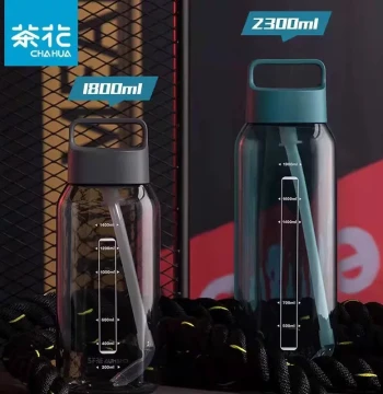 Chahua Large Capacity Water Bottle with Straw Sports Cup Men's Space Cup Women's Food-Grade High-Temperature Resistant with Handle