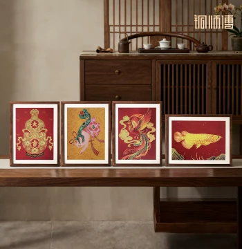 Tong Shifu Hand-Engraved Copper Sculpture Painting 'Fu Lu Da Ji (Desktop Series)' Office Decorative Art
