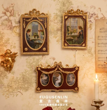 Retro European Palace Gold Relief Resin Wine Red Photo Frame Home Homestay Wall Decoration Artistic Light Luxury Wall Hanging