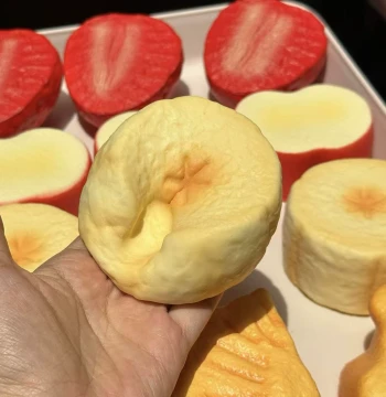Original Moozy Fruit Pastry Squishy: Banana Meat Bun, Slow-Rise Stress Relief Toy with Wet and Soft Texture