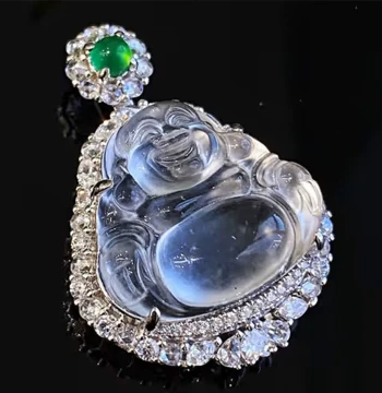 VISING Jewelry Natural Shuimo Jade Myanmar Quartzite Jade Buddha Pendant Necklace with S925 Silver Gold Plating