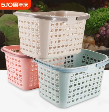 Supermarket Handheld Shopping Basket, Plastic Crate for Fruits, Snacks, Beer, Grocery Shopping, Foldable Mid-Autumn Storage