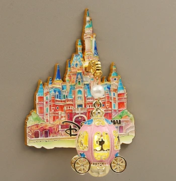 Shanghai Disney Castle Refrigerator Magnet with Light-Up Lantern: 3D Metallic Magnetic Souvenir Gift