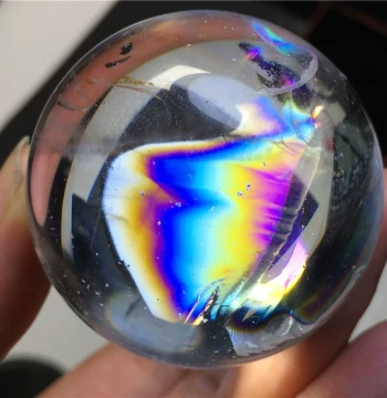 Acestraly Brahma White Crystal Ball Ornament: Raw Stone with Rainbow Inclusions