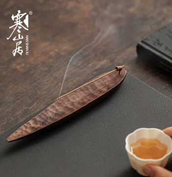 Hanshanju Walnut Wood Incense Holder, Solid Wood Incense Stand, Zen Incense Burner, Indoor Aromatherapy Burner, Stick Incense Tray, Tea Ceremony Small Ornament