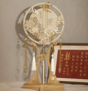 Round Fan DIY Material Kit for Brides: Xiuhe Ancient Style Embroidery Handmade Premium Chinese Traditional Wedding Fan