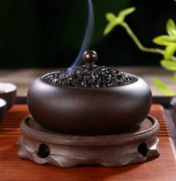 Vintage Ebony Solid Wood Incense Burner, Indoor Chinese Style Aromatherapy Coil Burner, Tea Ceremony Ornament for Meditation