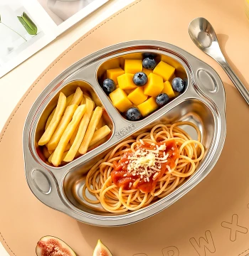 onlycook Food-Grade 316L Stainless Steel Children's Partitioned Plate: Baby Divided Dishware for Meals