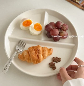 211 Compartment Meal Plate for Adult Fat Loss and Weight Reduction, Ceramic Partitioned Plate for Single Serving Breakfast, Three-Section Plate
