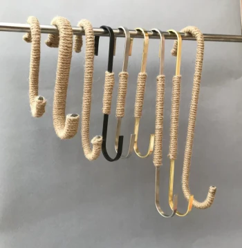 Clothing Store Hooks - S-Shaped Long Hooks with Hemp Rope Display Rack Hangers, Gold S-Hooks for Men's & Women's Garment Racks