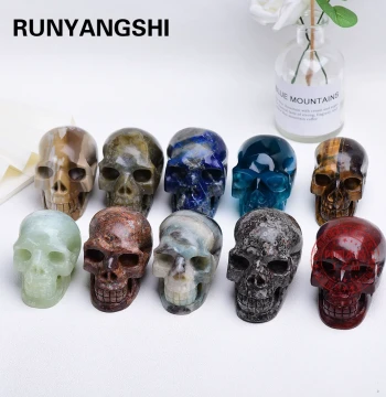 Natural Crystal Skull Carving Crystal Raw Stone Semi-Precious Gem 3-Inch Skull Halloween Crystal Craft