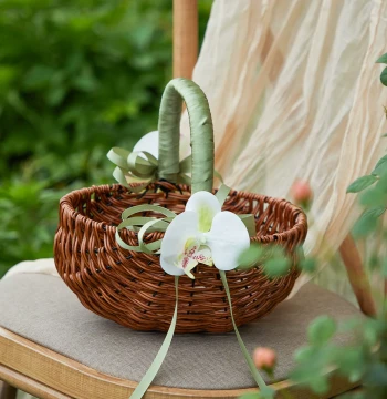 Picnic Basket Handmade Rattan Woven Camping Tools Outdoor Cooking Supplies Fruit Basket Outdoor Handheld Basket Grocery Flower Basket Woven
