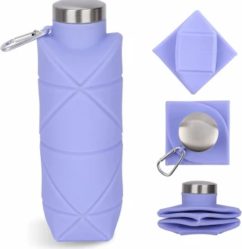 Stainless Steel Lid Folding Cup 700ml Outdoor Sports Silicone Cup Pocket Portable Water Bottle