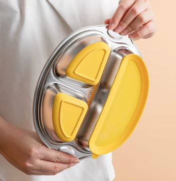 onlycook Kids' Suction Plate 304 Stainless Steel Divided Dinnerware Baby Infant Feeding Plate