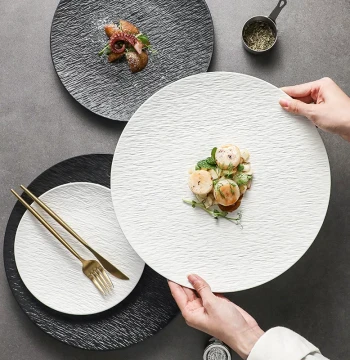 Ceramic Steak Plate, Premium Western Dinnerware, Round Home Steak Plate, Pasta Plate, Unique Hotel Serving Dish