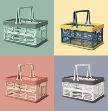 Supermarket Eco-Friendly Shopping Basket with Handle, Snack Storage Basket, Foldable Outdoor Picnic Basket, Plastic Egg Storage Basket