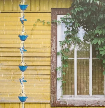 Rain Chain Drainage Chain for Garden, Park, Gazebo, Outdoor Courtyard, Retro Metal Hanging Ornament, Wrought Iron Decor with Bird Wind Chimes