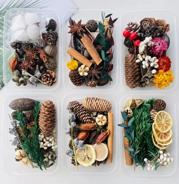 Handmade DIY Material Kit with Mixed Flowers, Natural Plant Dried Flowers for Kindergarten Mori-Style Environment Creation, Christmas Pinecone Decoration