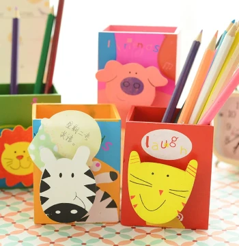Wooden Pen Holder Cute Cartoon Animal Storage Multi-Functional