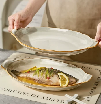 Ceramic Fish Platter for Home Use, 2026 New Model Specialized for Steamed Fish, Premium Large Fish Dish with Double Ears, Fish Bowl Basin