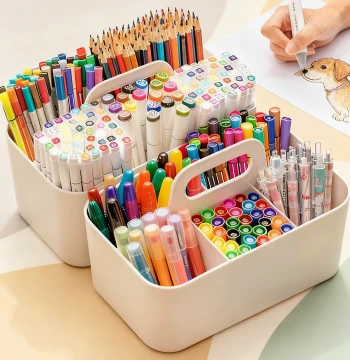 Pen Holder with Handle and Compartments Large Capacity