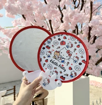 Foldable Portable Hello Kitty Fan with Reflective Panel for Babies, Kids, and Girls