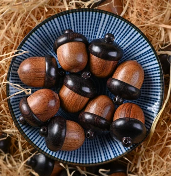 Ebony and Rosewood DIY Acorn Accessory Two-Tone Wooden Nut Pinecone Gau Box Pendant Hanging Accessory