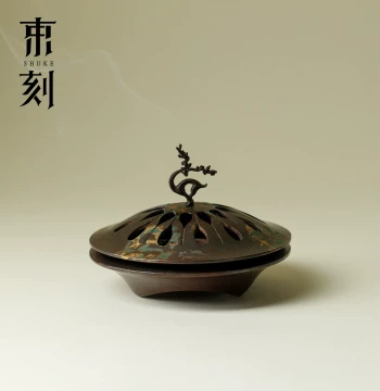 Shuke Auspicious Deer Coil Incense Burner, Zen Style Tea Room Sandalwood and Agarwood Censer, Retro Distressed Incense Way Burning Stove