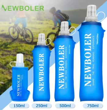 NEWBOLER Outdoor Sports Collapsible Soft Water Bottle for Hiking, Trekking, Marathon Running - TPU Material