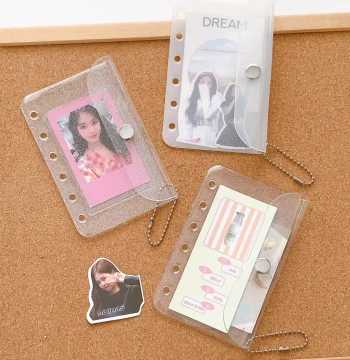 M5/A7 Loose-Leaf Binder Snap Button Pouch - 6-Hole/5-Hole Transparent Card Holder, Coin Purse, and Planner Insert Organizer