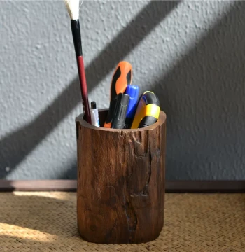 Wooden Pen Holder Solid Wood Vintage Desktop Storage