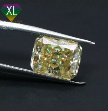 Hot Cross-Border Sale: Radiant Light Yellow Moissanite Loose Stone; Rectangular Cut, High Quality, No Girdle Laser Inscription