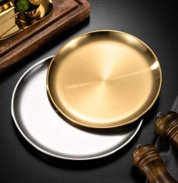 Korean Style Stainless Steel Gold Round Plate Thickened BBQ Plate Fruit Cake Dish Bone Disc Flat Shallow Tray